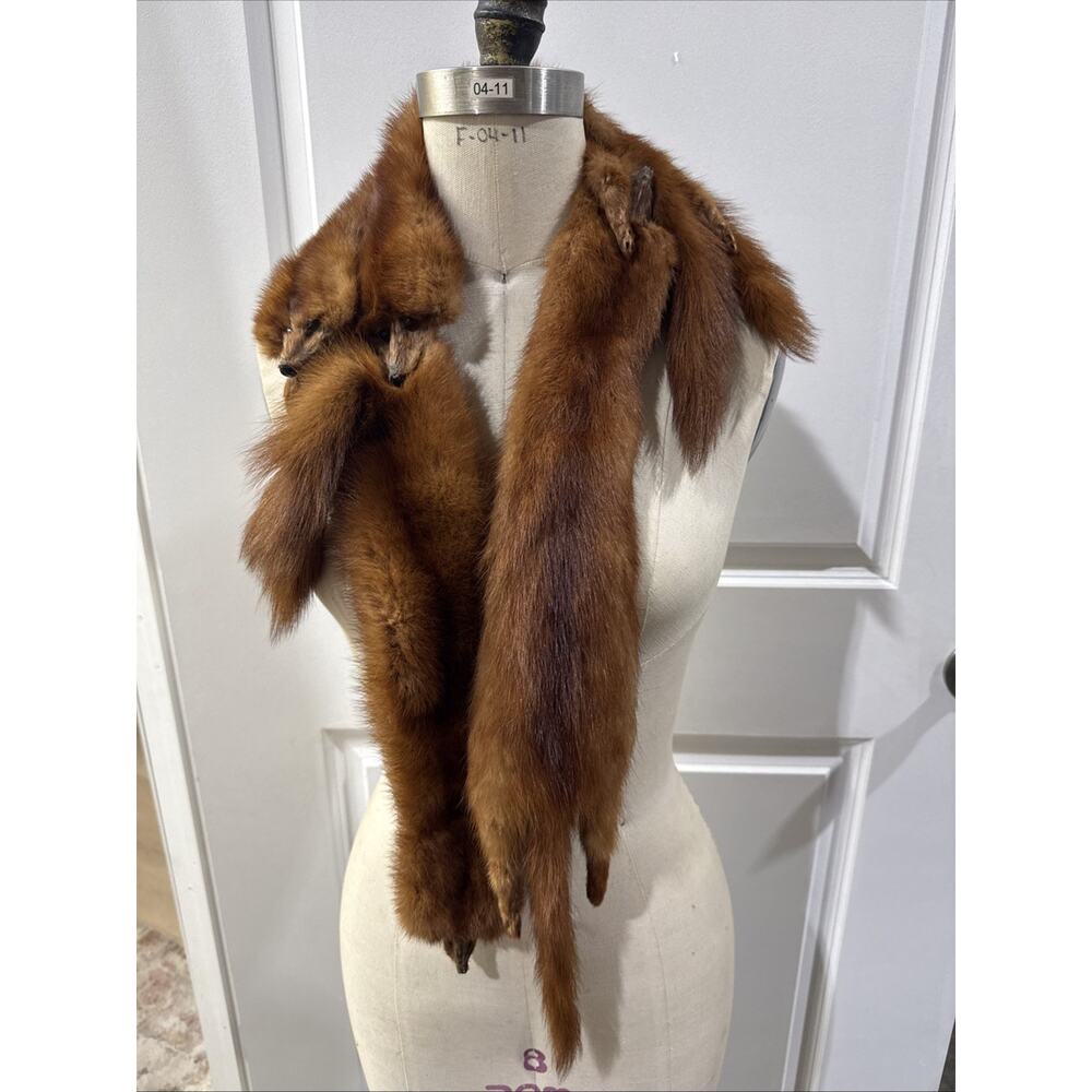 VTG Red Mink Fur Stole Wrap 4 Full Pelts Bakelite Clasp 53” Length No Odor